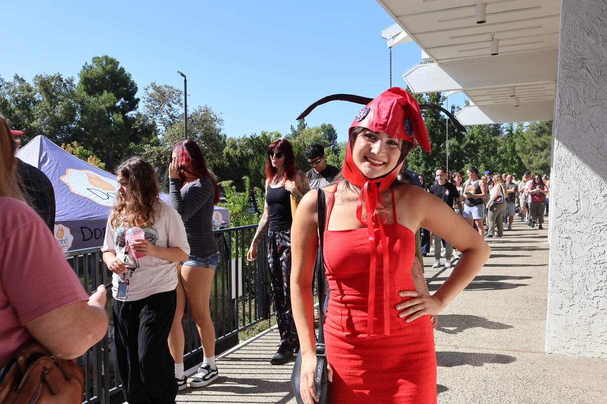 Attendee Elizabeth Slagboom stayed up late making her red fire ant costume for Bugtopia at the DoubleTree Hotel in Sacramento on Saturday.